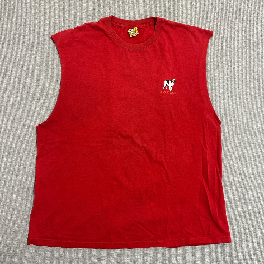 Big Dogs Tribal Cross Graphic Cutoff Tee Shirt Vintage Y2k Red Mens Size 2XL